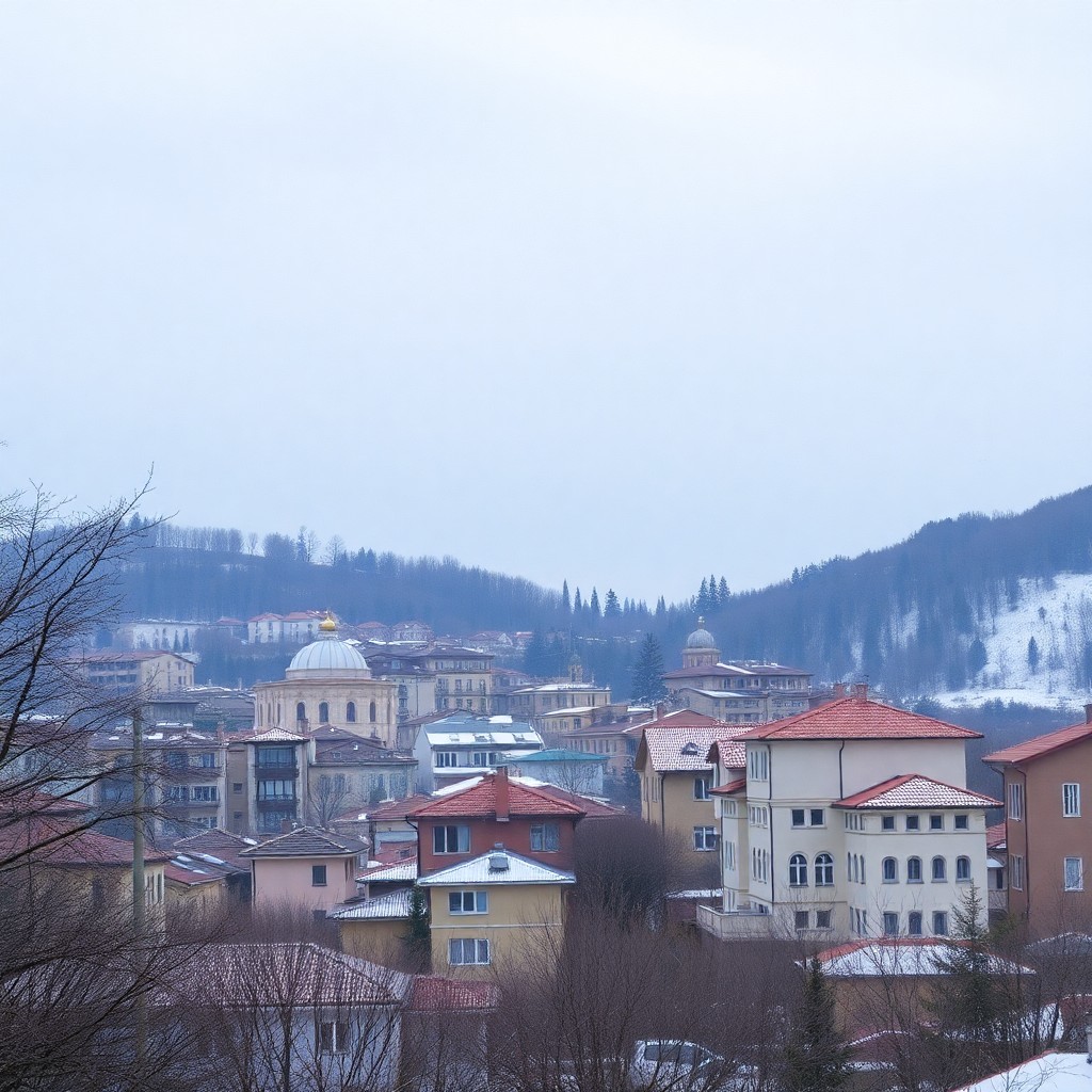 Avrupa'da lüks modern mimari daireler ve villalar ile şehir manzarası