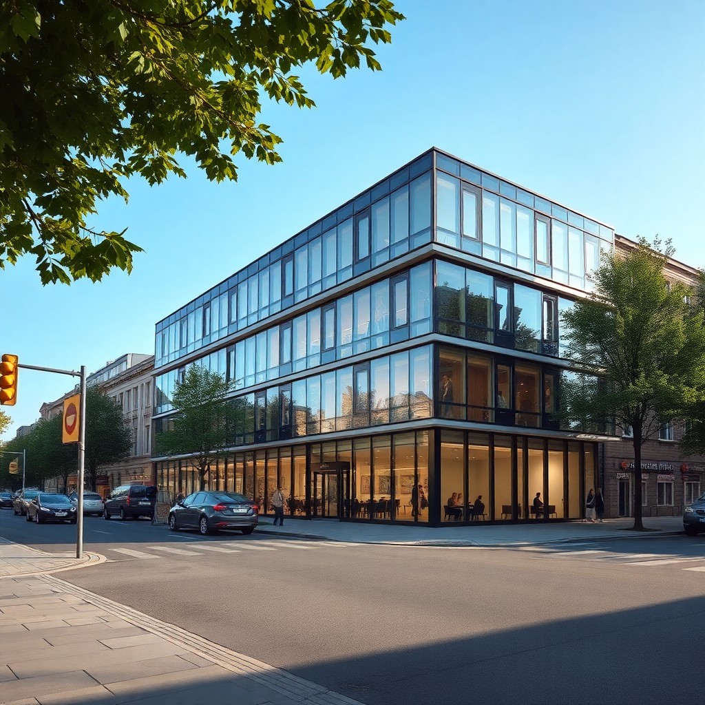 Modern lüks daire Berlin Mitte'de, geniş oturma odası ve şehir manzarası